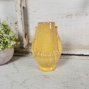 Antique Brush McCoy Pottery Yellow Crazed Bud Vase , Art Deco- Farmhouse